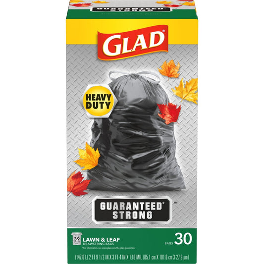 Glad Quick Tie 39 Gallon Drawstring Tall Lawn and Leaf Bag, 30 Bags