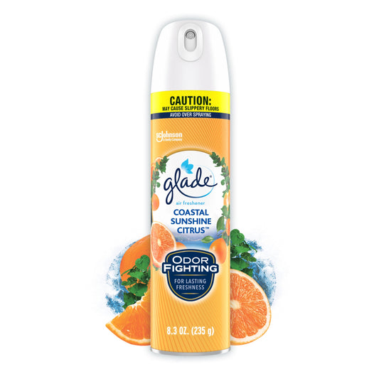 Glade Aerosol Spray, Air Freshener for Home, Coastal Sunshine Citrus Scent, Fragrance Infused with Essential Oils, Invigorating and Refreshing, with 100% Natural Propellent, 8.3 oz