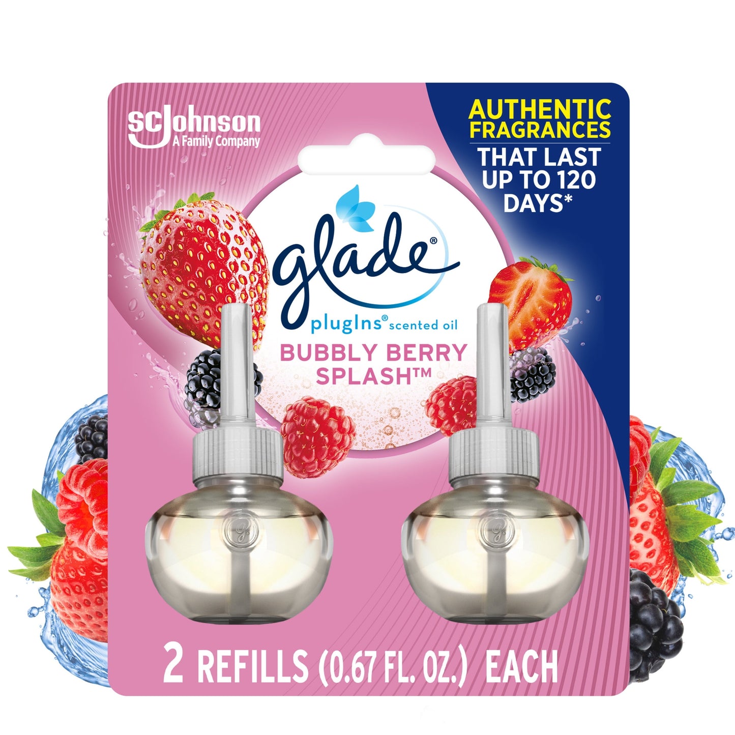 Glade PlugIns Scented Oil 2 Refills, Air Freshener, Bubbly Berry Splash, 2 x 1.34 oz