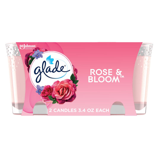 Glade Small Candle, Scented Candles, Rose & Bloom, 2 x 3.4 oz