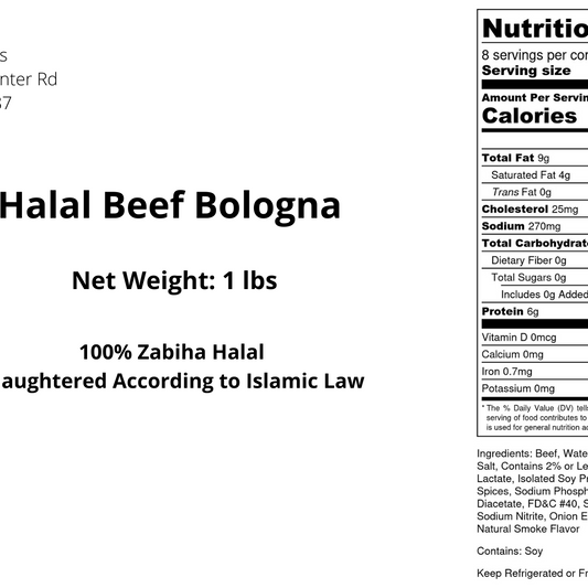 Halal Deli Sliced Beef Bologna | High Quality  | Perfect For Sandwiches |