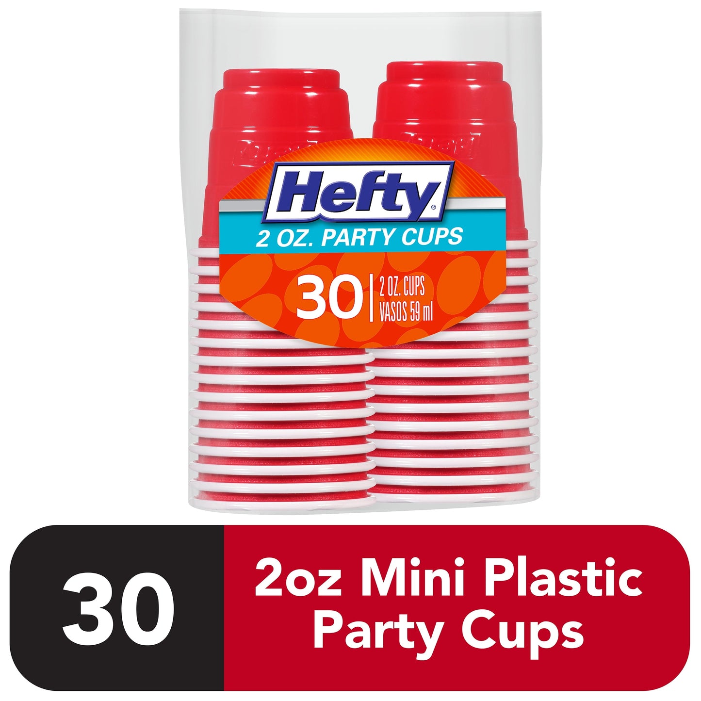 Hefty Disposable Mini Plastic Cups, Red, 2 Ounce, 30 Count