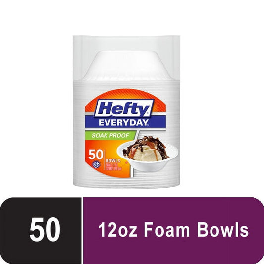 Hefty Everyday Disposable Foam Bowls, 12 oz, 50 ct