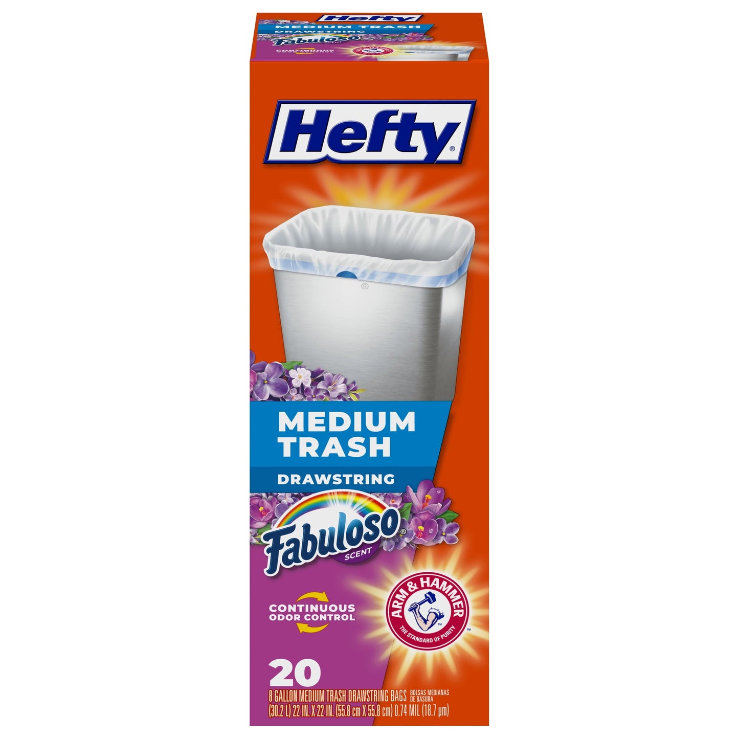 Hefty Medium Garbage Bags, Drawstring, Fabuloso Scent, 8 Gallon, 20 Count