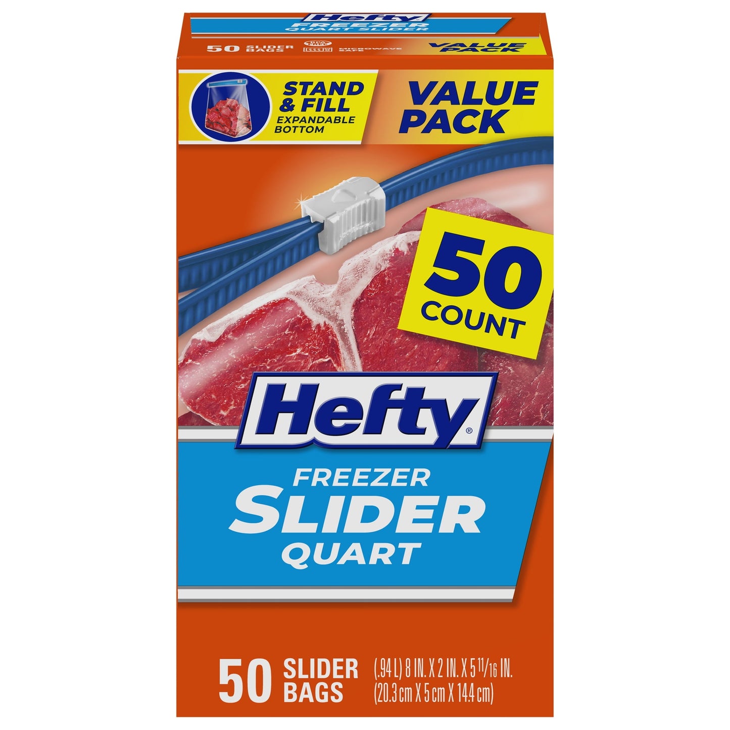 Hefty Slider Freezer Storage Bags, Quart Size, 50 Count