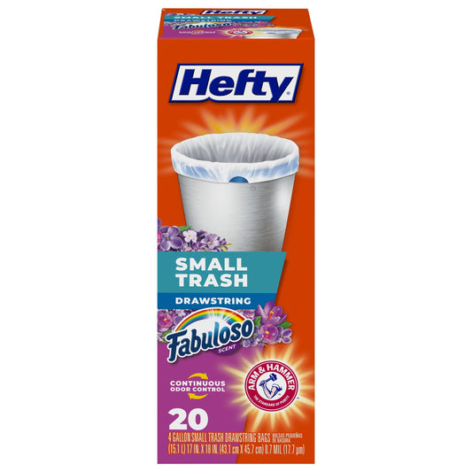 Hefty Small Garbage Bags, Drawstring, Fabuloso Scent, 4 Gallon, 20 Count