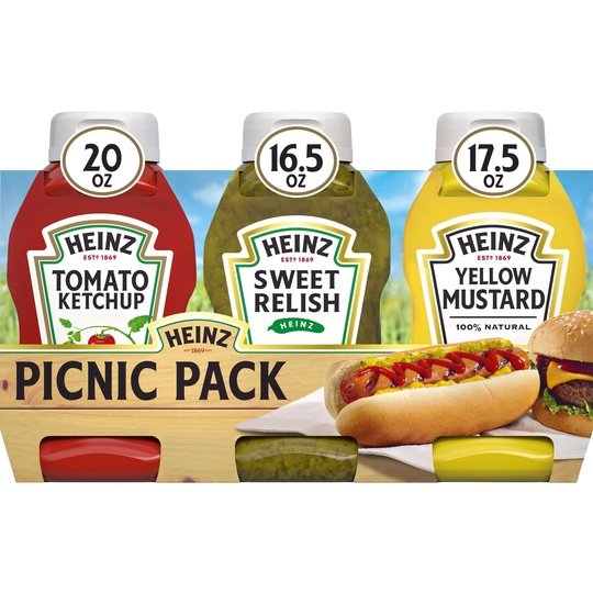 Heinz Tomato Ketchup, Sweet Relish & 100% Natural Yellow Mustard Picnic Variety Pack, 3 ct Pack