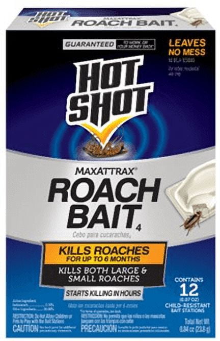 Hot Shot 12ct Roach Bait Stations, kills roaches for up to 6 months