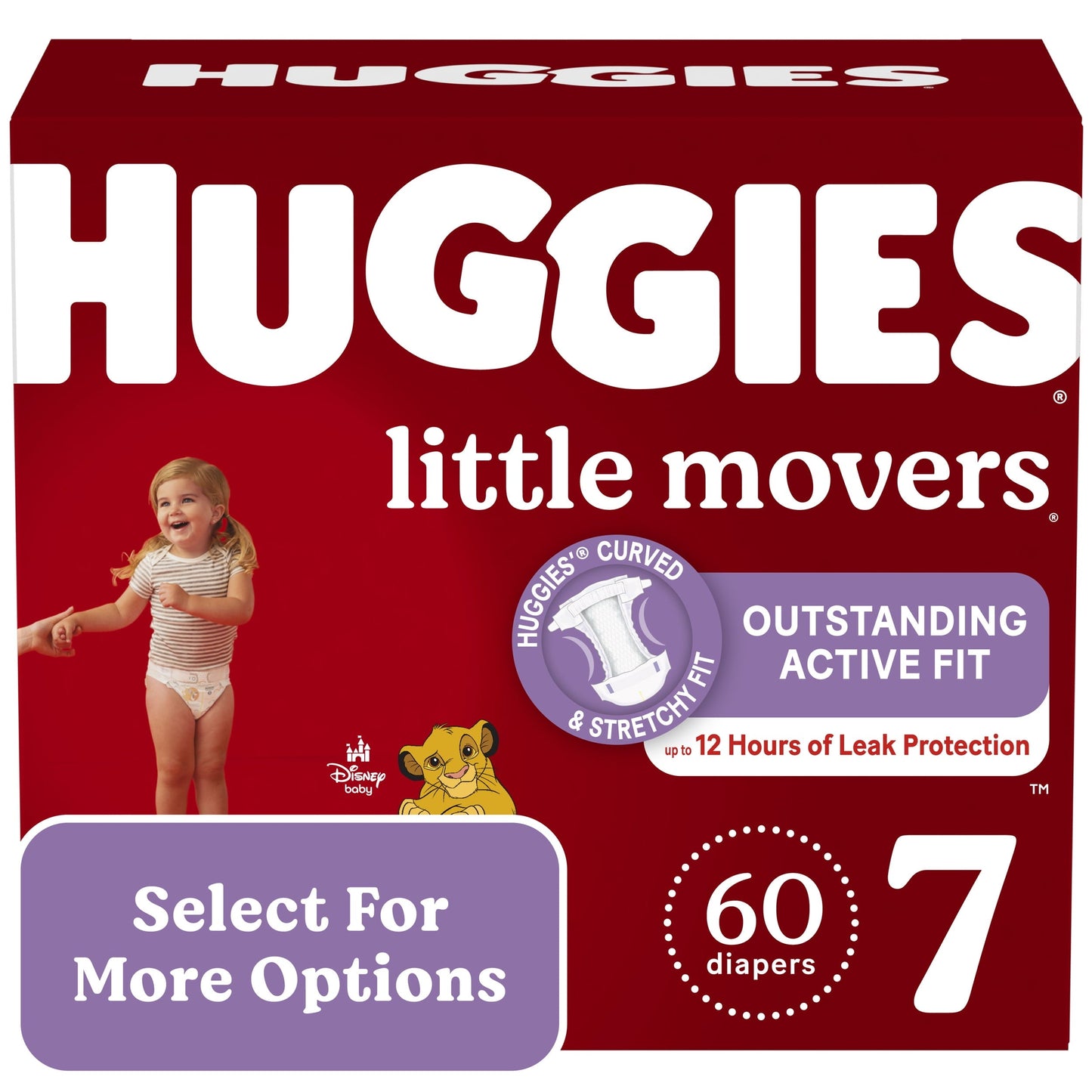 Huggies Little Movers Baby Diapers, Size 7, 60 Ct