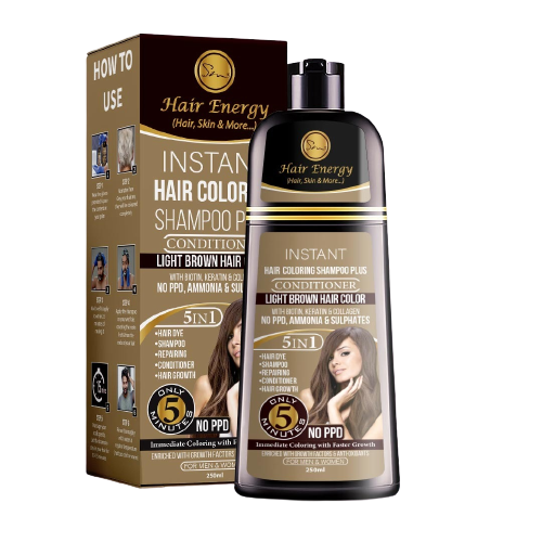 Hair Energy Instant Hair Coloring Shampoo + Conditioner (Light Brown Colour )