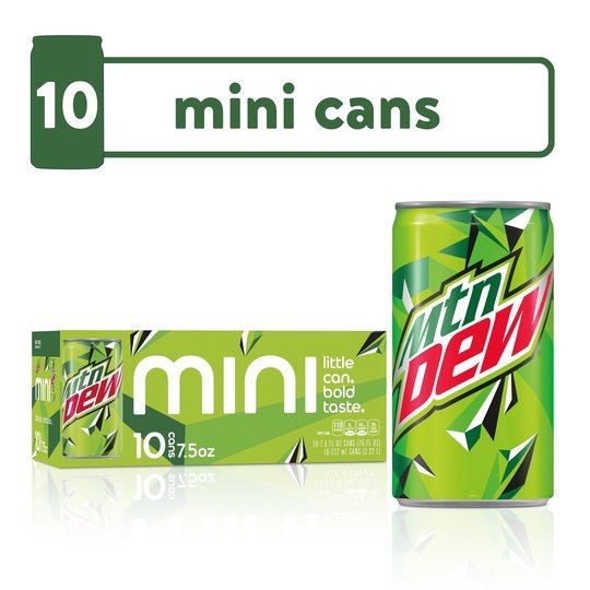 Mountain Dew Citrus Soda Pop, 7.5 oz, 10 Pack Mini Cans