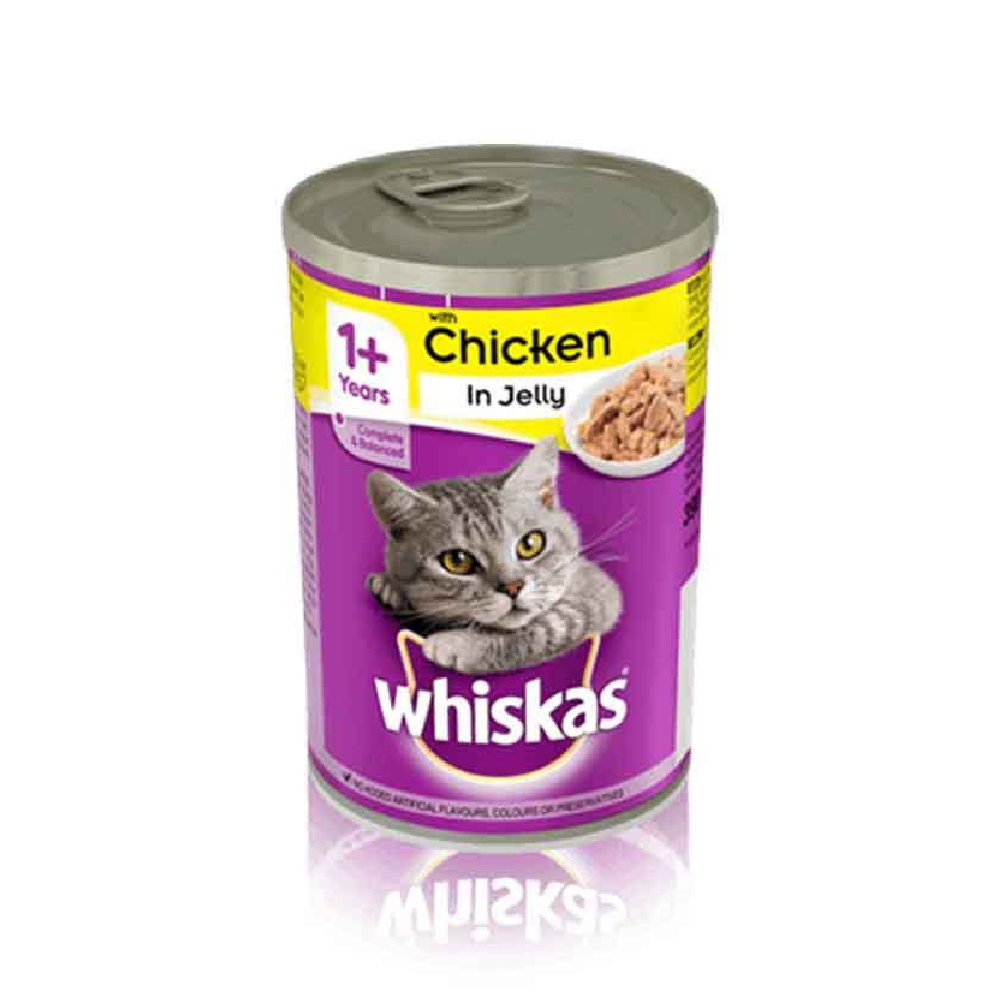 WHISKAS CAT FOOD JELLY IN CHICKEN TIN 1+YEAR 390 GM