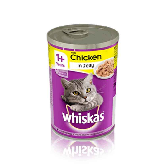 WHISKAS CAT FOOD JELLY IN CHICKEN TIN 1+YEAR 390 GM