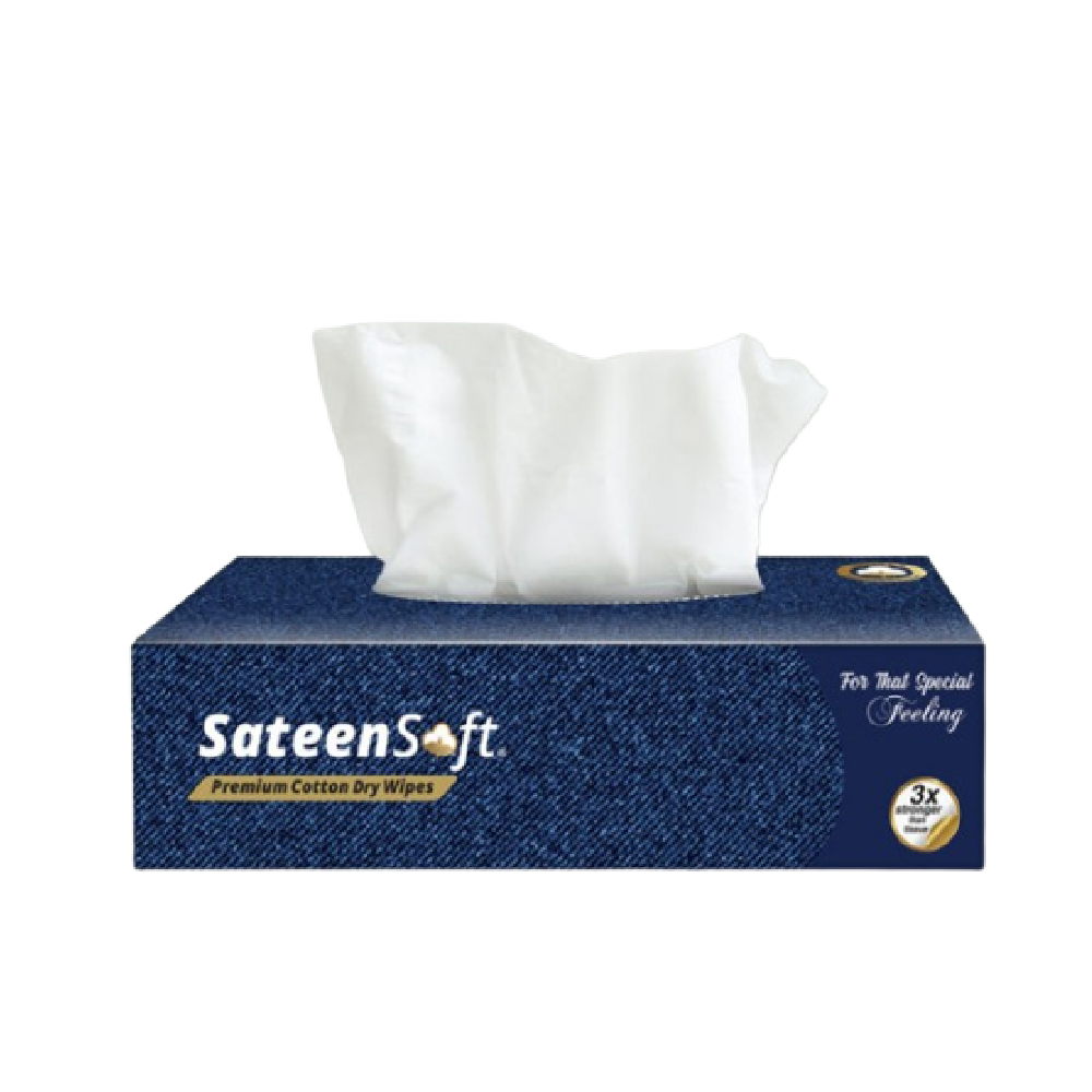 SATEENSOFT VOGUE BLUE PREMIUM COTTON DRY TISSUE WIPES BOX 70