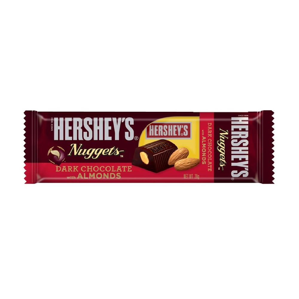 HERSHEYS CHOCOLATE NUGGETS DARK CHOCOLATE WITH ALMONDS 28 GM