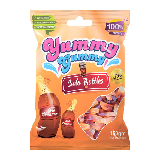 YUMMY GUMMY JELLY COLA BOTTLES BAG 150 GM