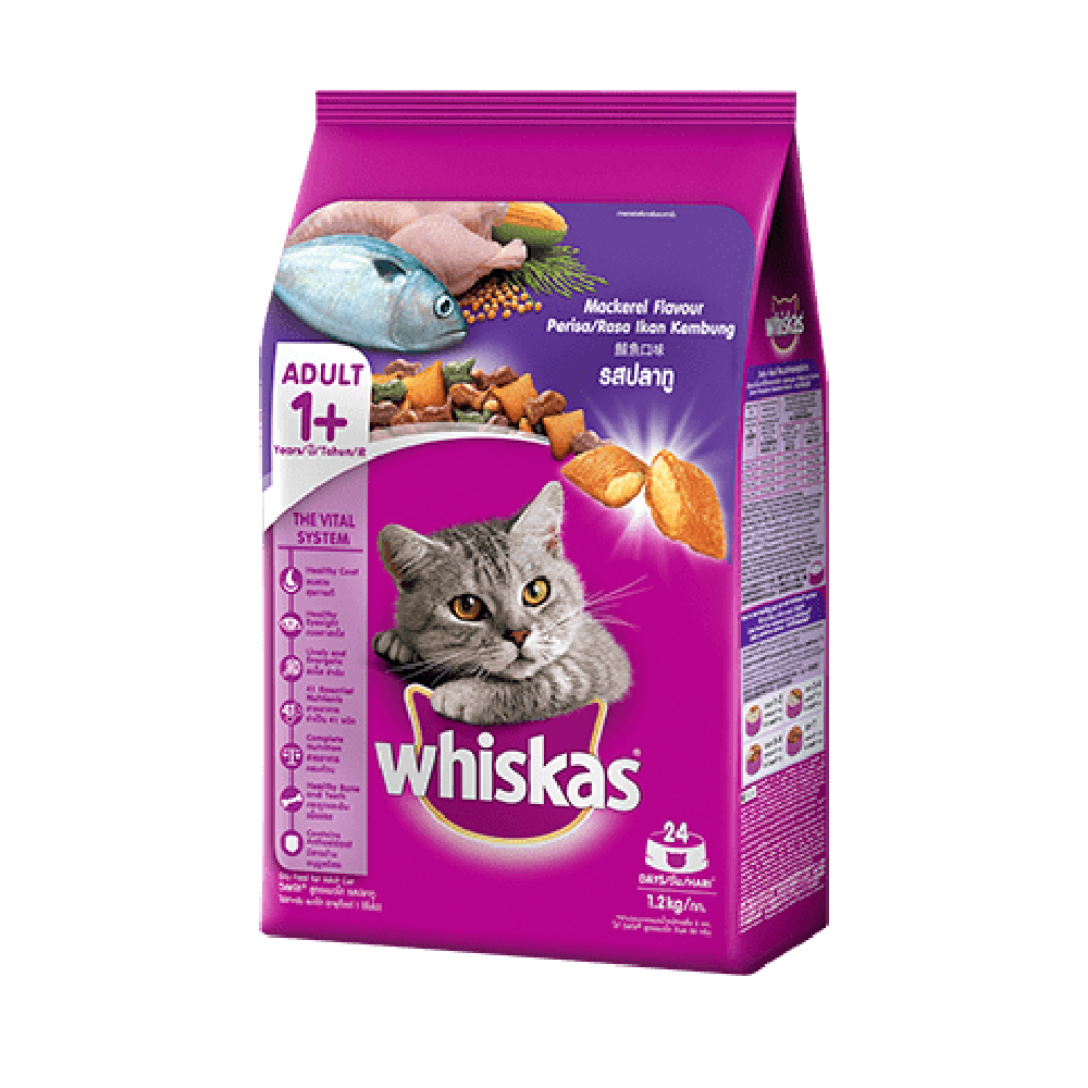 WHISKAS CAT FOOD ADULT MACKEREL 1+YEAR 1.2 KG