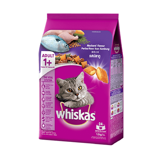 WHISKAS CAT FOOD ADULT MACKEREL 1+YEAR 1.2 KG