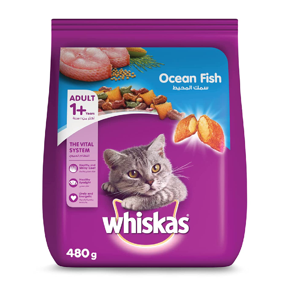 WHISKAS CAT FOOD ADULT OCEAN FISH 1+YEAR 480 GM