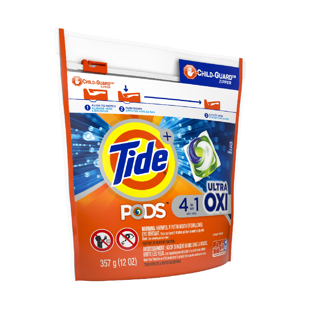 TIDE LIQUID WASHING PODS ULTRA OXI 4IN1 12PC 357 GM