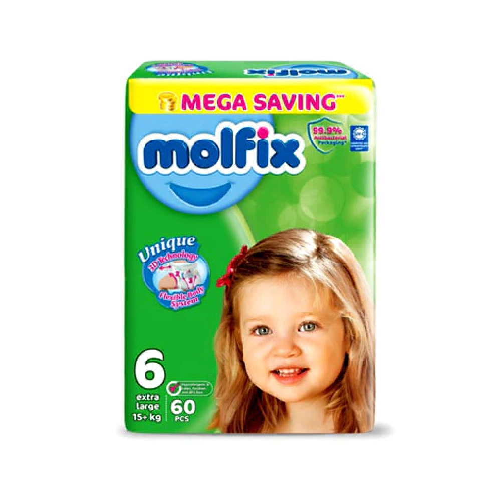 MOLFIX DIAPERS EXTRA LARGE 15 + KG 60PCS