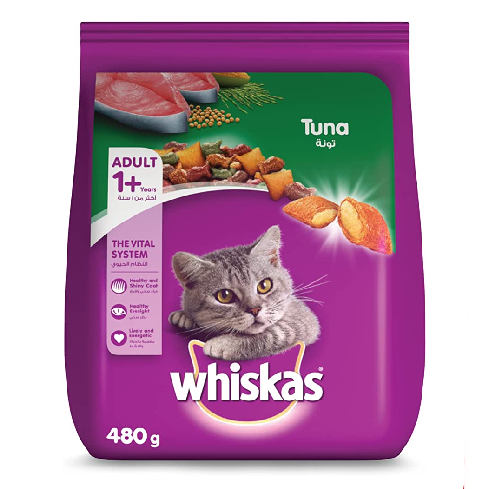 WHISKAS CAT FOOD ADULT TUNA FLAVOUR 1+YEAR 480 GM