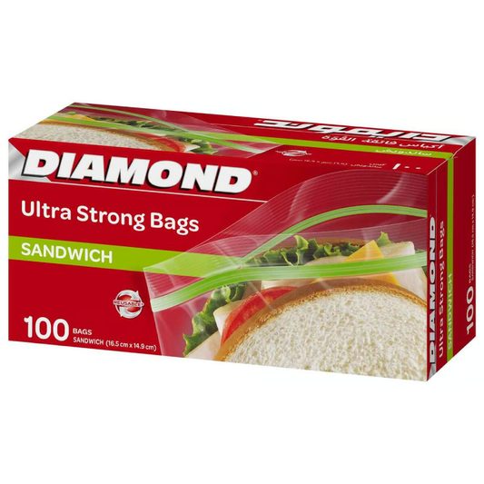 DIAMOND ZIPPER BAGS SANDWICH 100 CT PC