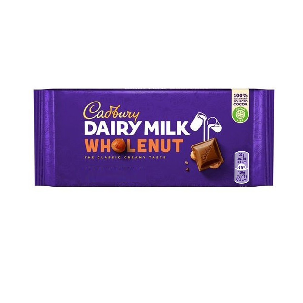 CADBURY DAIRY MILK CHOCOLATE WHOLE NUT 180 GM