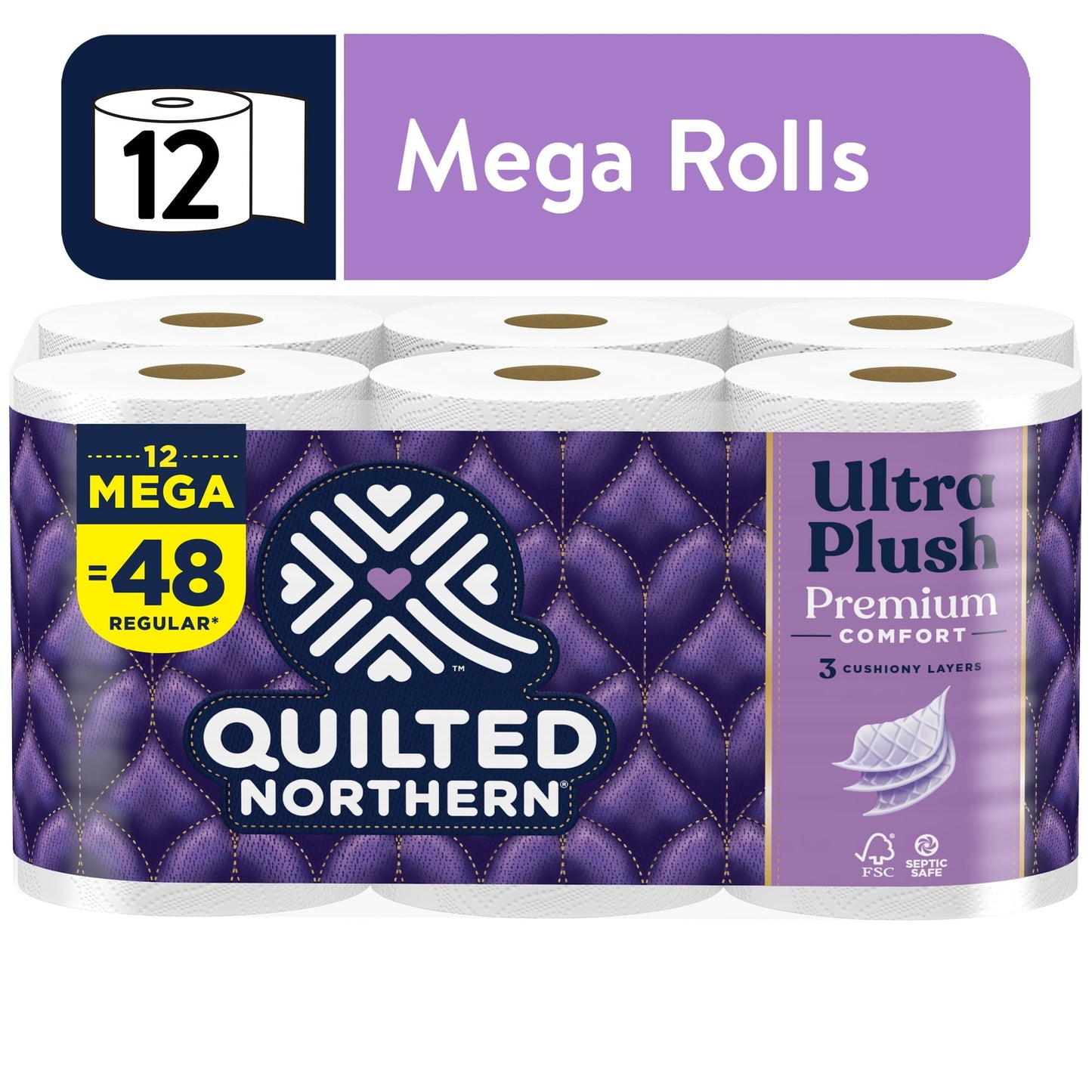 Quilted Northern Ultra Plush 12 Mega Rolls, 3X More Absorbent*, Luxurious Soft Toilet Paper