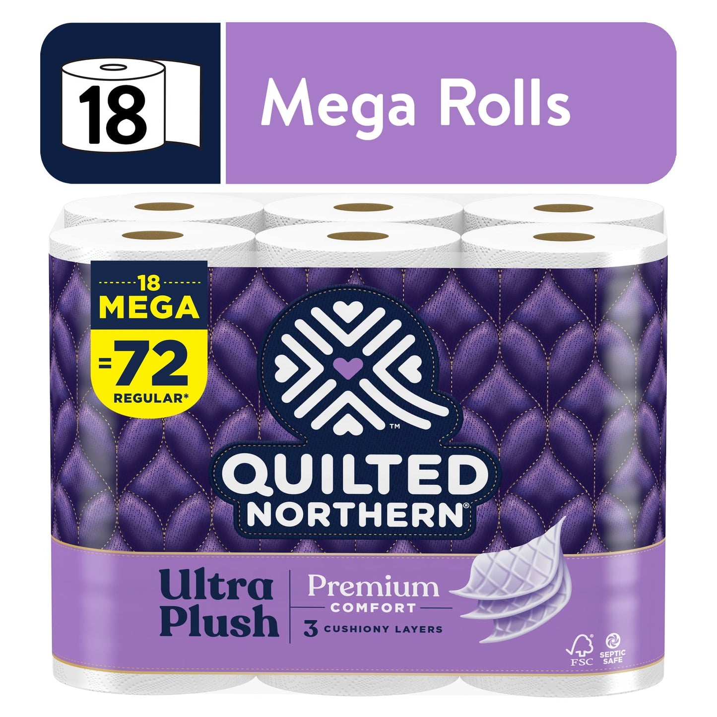 Quilted Northern Ultra Plush 18 Mega Rolls, 3X More Absorbent*, Luxurious Soft Toilet Paper