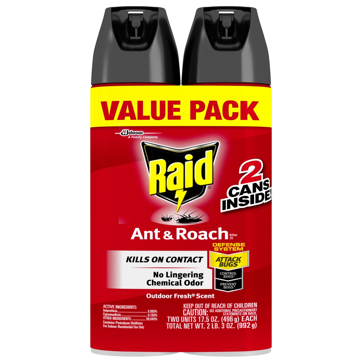 Raid Ant & Roach Killer 26, Outdoor Fresh Scent, 17.5 oz, 2 ct