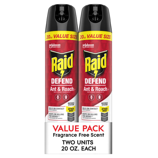 Raid Defend Ant and Roach Killer, Insect Killer Spray, Fragrance-Free, 20 oz, 2 Count