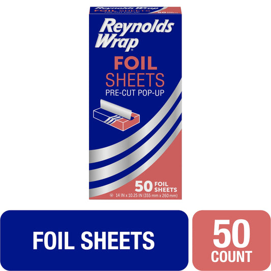 Reynolds Wrap Pre-Cut Aluminum Foil Sheets, 14x10.25 Inches, 50 Sheets