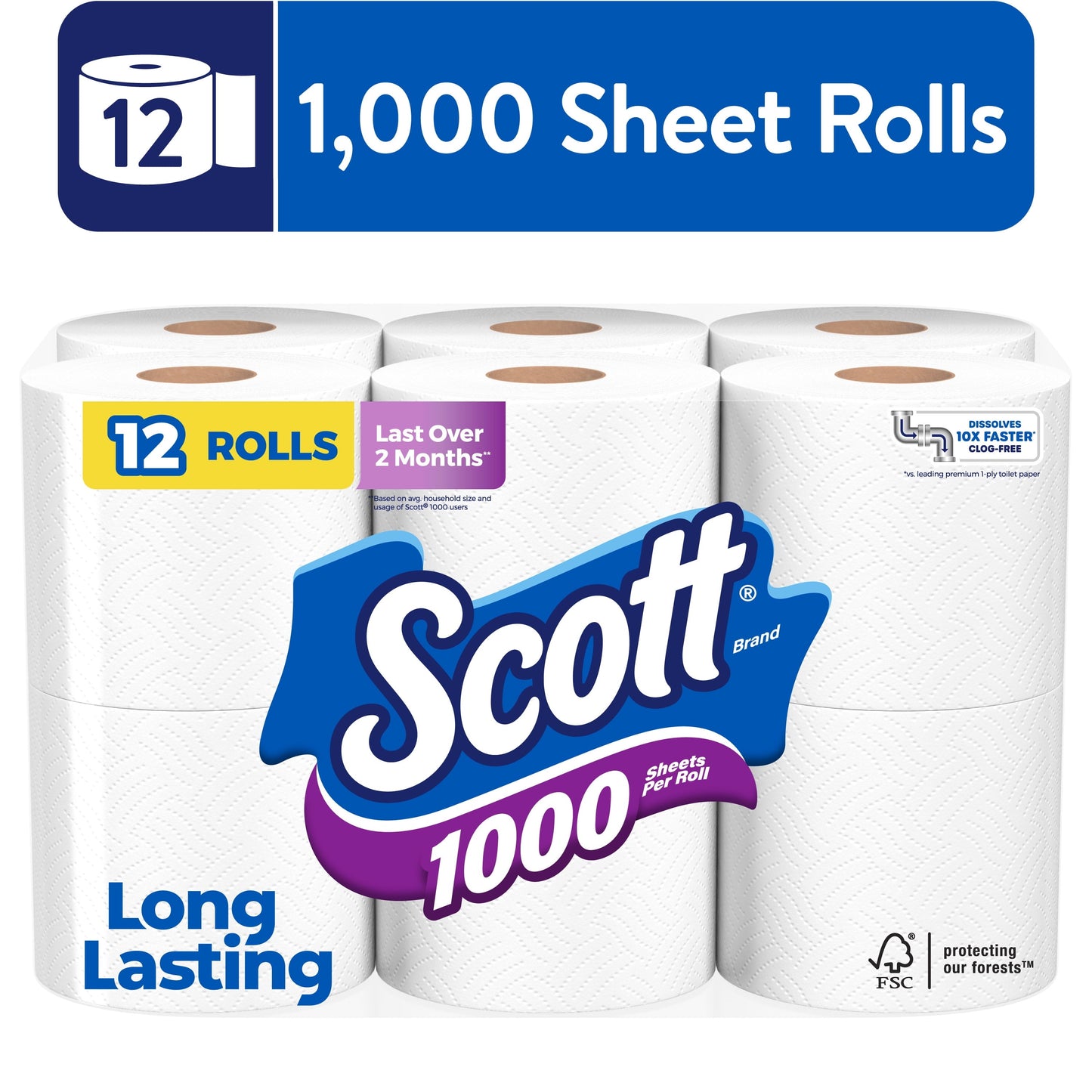 Scott 1000 Toilet Paper, 12 Rolls, 1,000 Sheets Per Roll (12,000 Total)