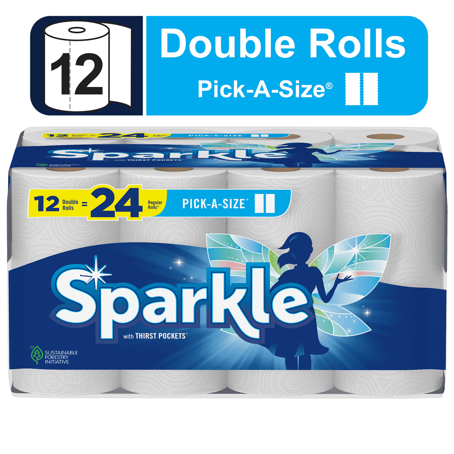 Sparkle Pick-a-Size Paper Towels, White, 12 Double Rolls