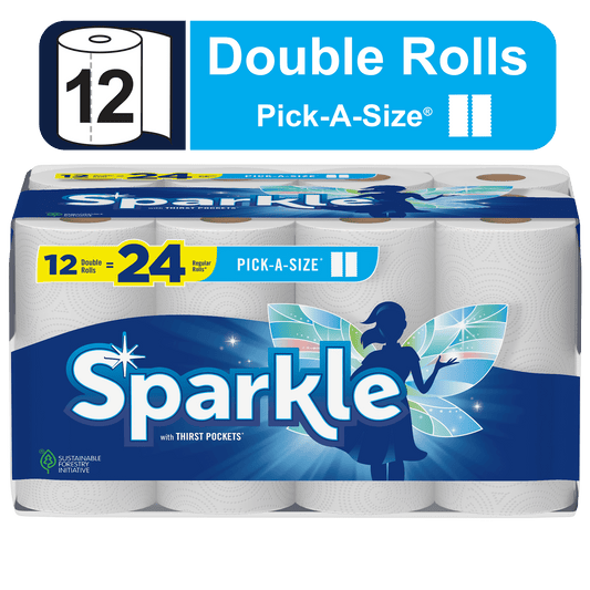 Sparkle Pick-a-Size Paper Towels, White, 12 Double Rolls