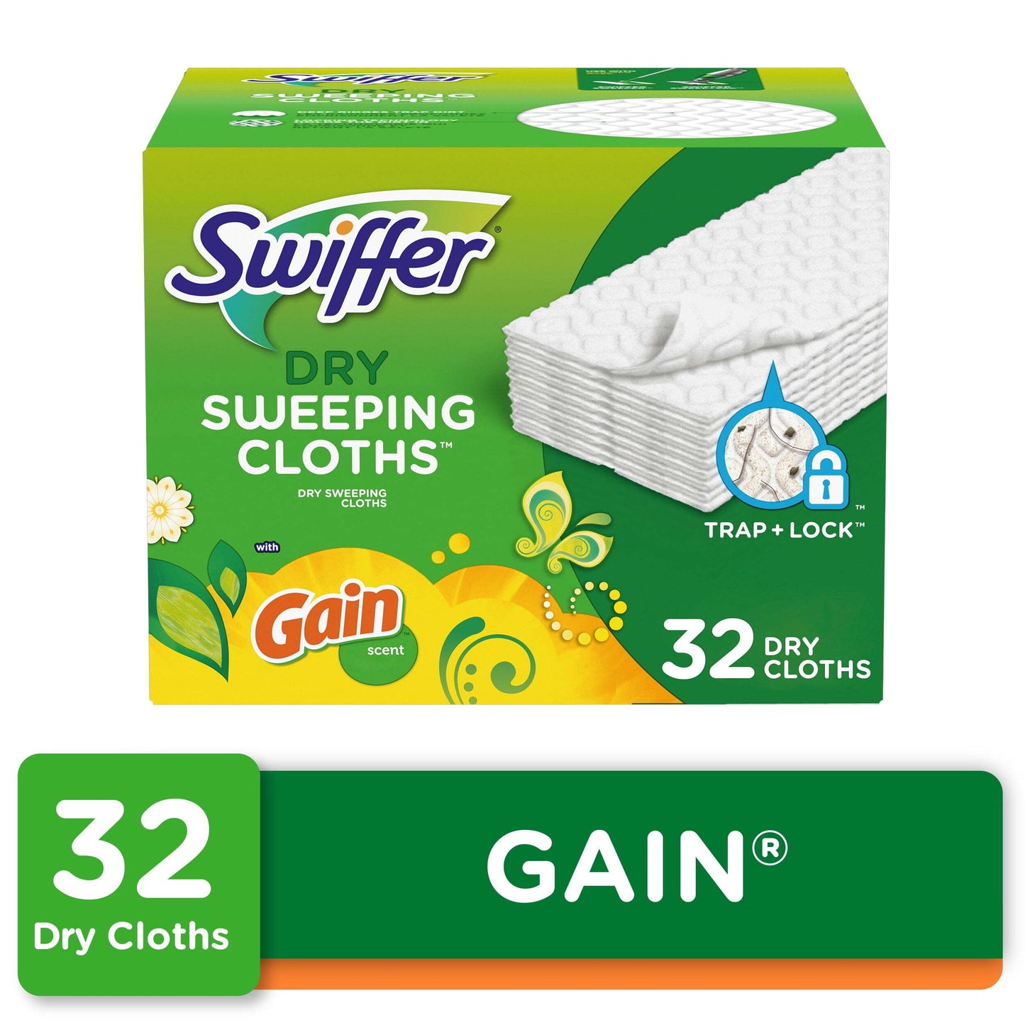 Swiffer Sweeper Dry Sweeping Pad Floor Cleaner Refills for Dust Mop, Gain, 32 Count