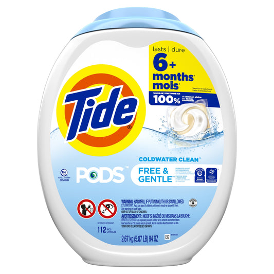 Tide Pods Laundry Detergent Soap Packs, Free and Gentle, 112 Ct