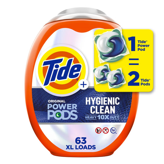 Tide Power Pods Laundry Detergent Soap Packs, Hygienic Clean, Original, 63 Ct