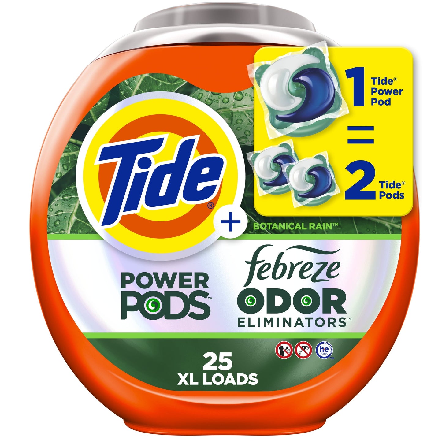 Tide Power Pods Laundry Detergent Soap Packs with Febreze, Botanical Rain, 25 Ct