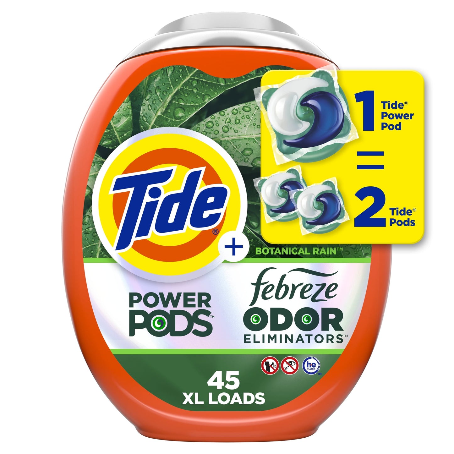 Tide Power Pods Laundry Detergent Soap Packs with Febreze, Botanical Rain, 45 Ct