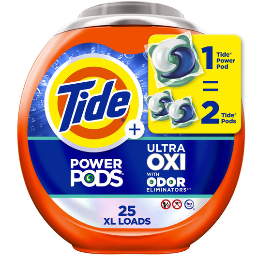 Tide Ultra OXI Power PODS with Odor Eliminators Laundry Detergent Pacs, 25 Count