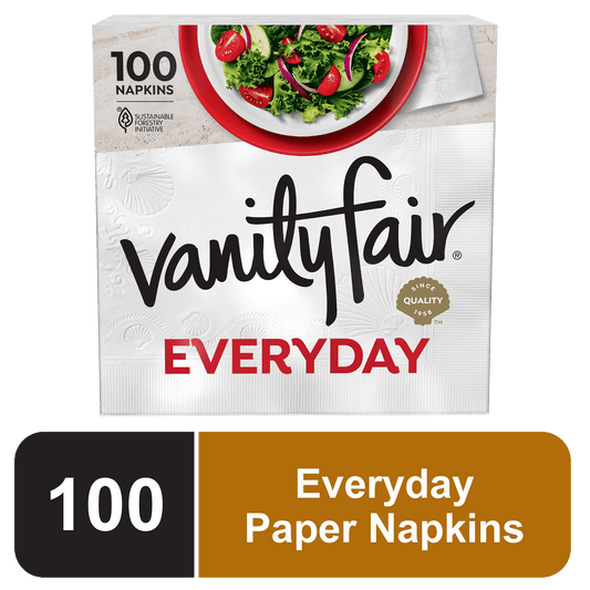 Vanity Fair Everyday Disposable Paper Napkins, White, 100 Count