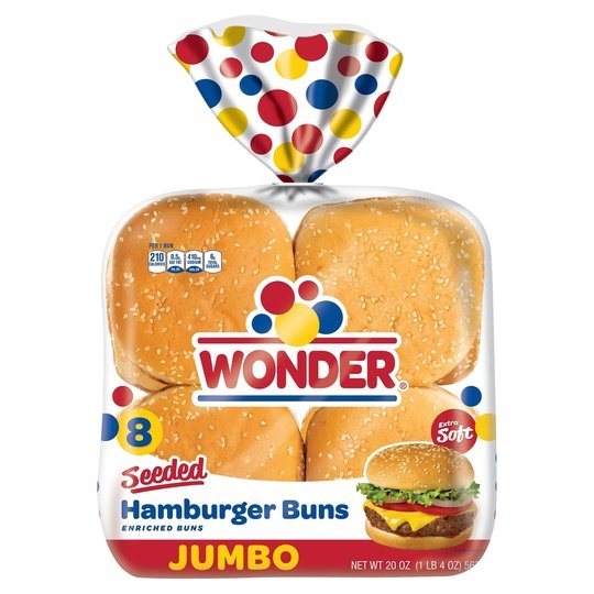 Wonder Bread Jumbo Seeded White Bread Hamburger Buns, 15 oz, 8 Count