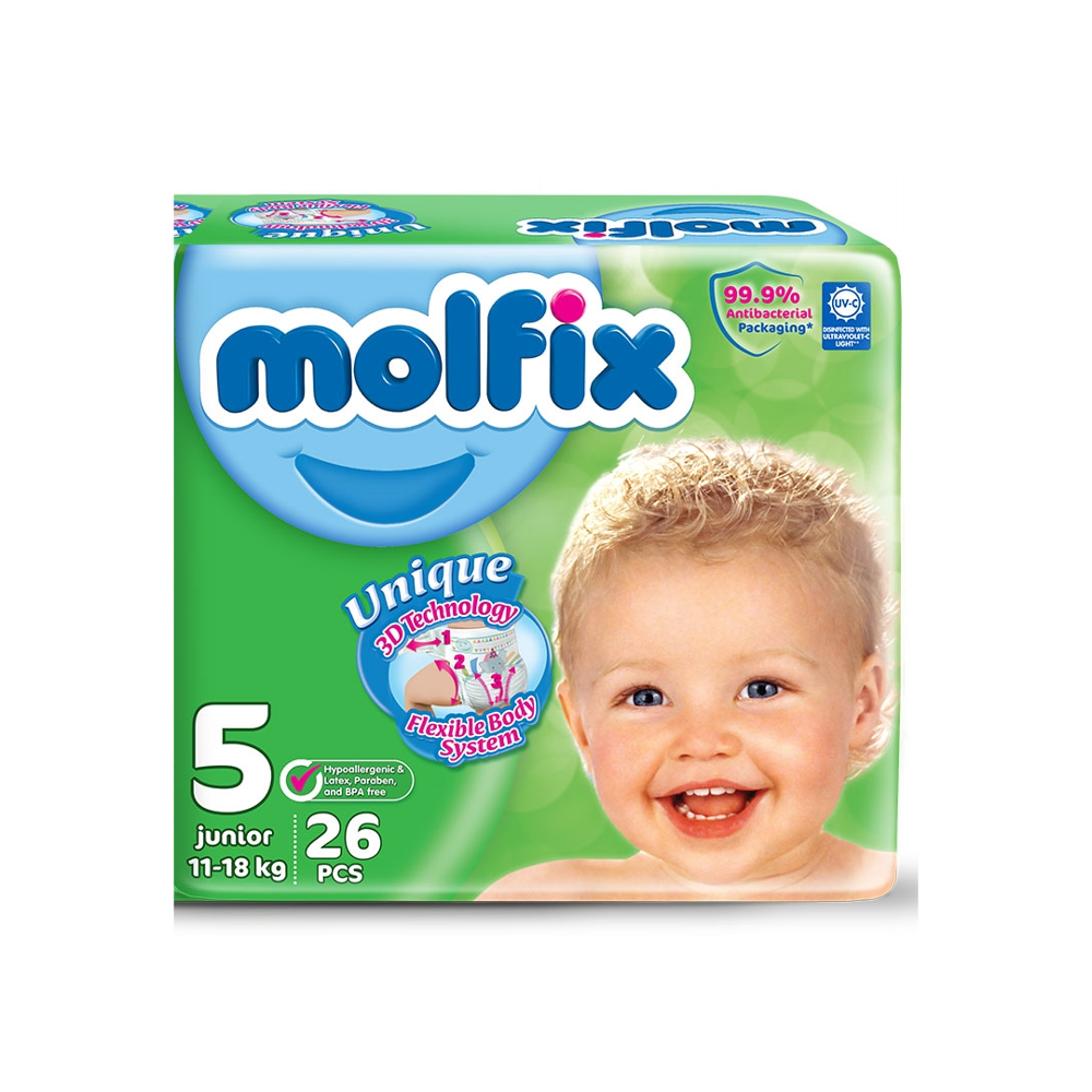 MOLFIX DIAPERS JUNIOR NO5 11-18 KG 26 PCS