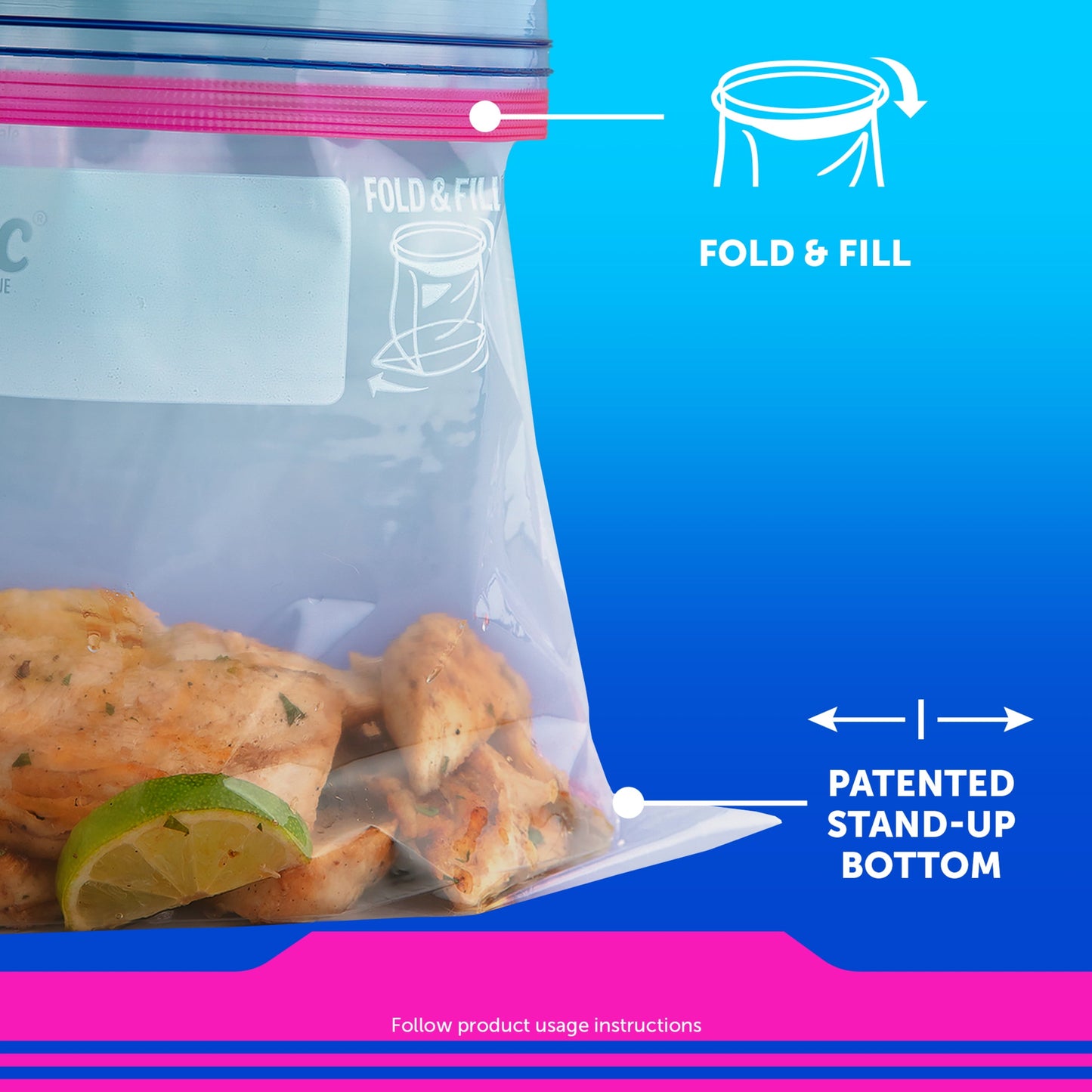 Ziploc Storage Gallon Bag, Stay Open Design, Grip 'n Seal Technology, Reusable, 60 Count