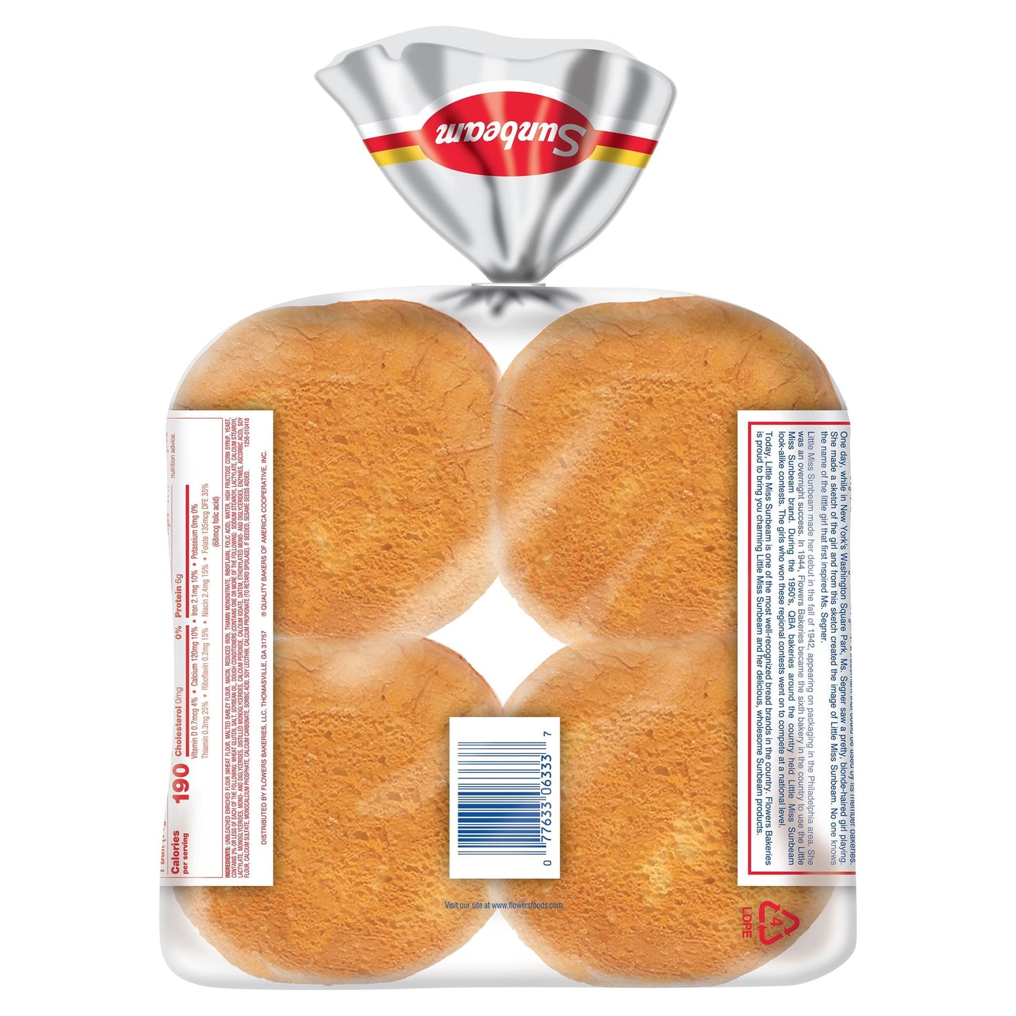 Sunbeam Jumbo Hamburger Buns, Enriched White Bread Burger Buns, 8 Count