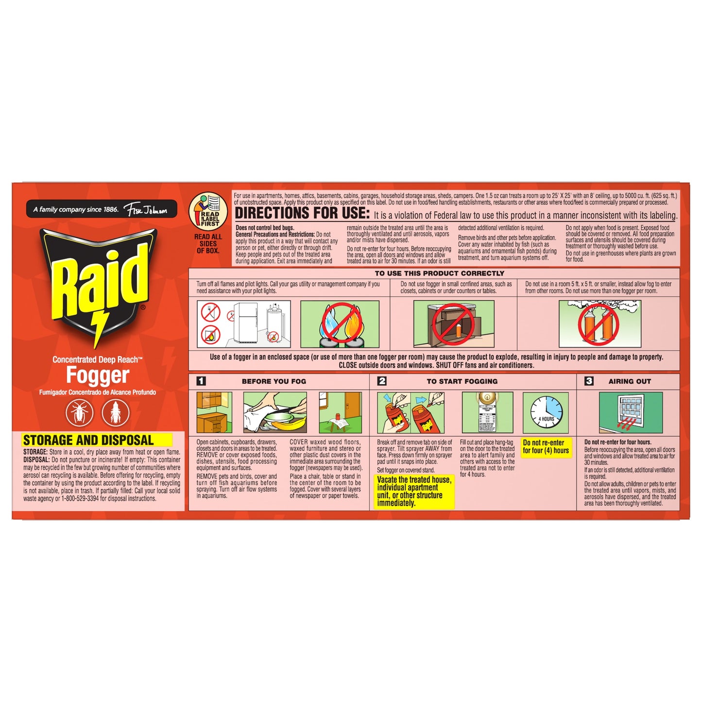 Raid® Concentrated Deep Reach Fogger for Fleas & Roaches, 1.5 fl oz, 4 Cans