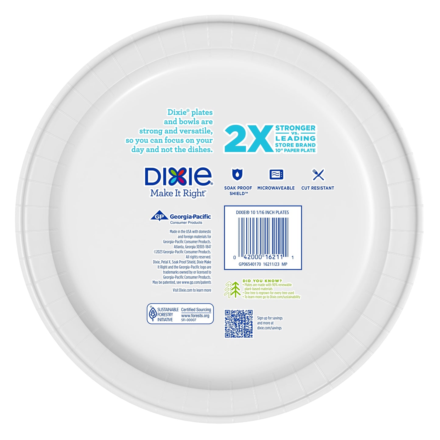 Dixie Disposable Paper Plates, Multicolor, 10 in, 50 Count