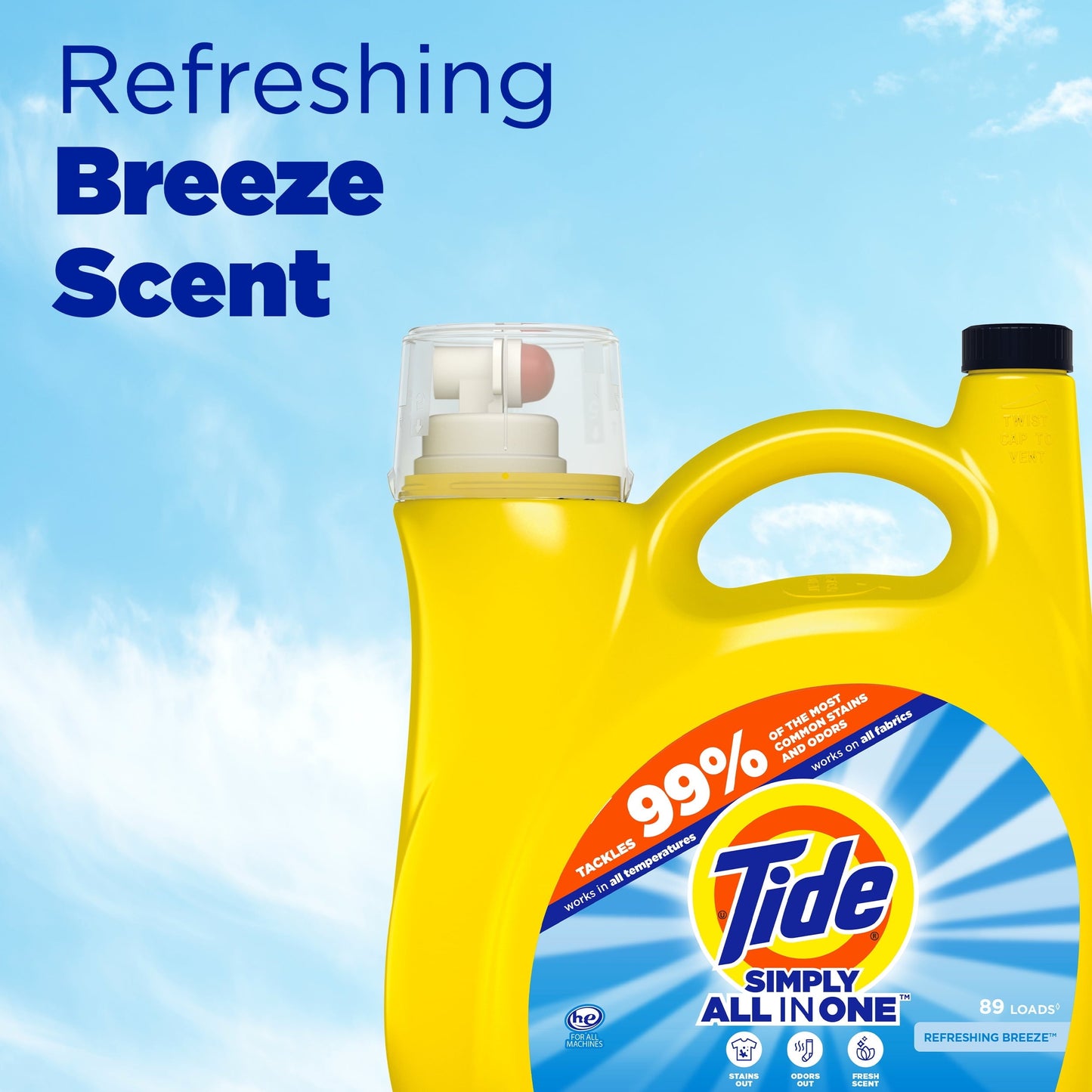 Tide Simply Refreshing Breeze, 89 Loads Liquid Laundry Detergent, 128 fl oz